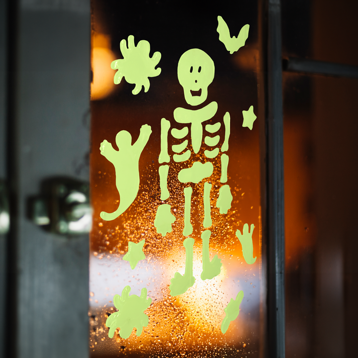 Halloween naklejki żelowe na szybę fluorescencyjne Szkielet 20,5x20cm