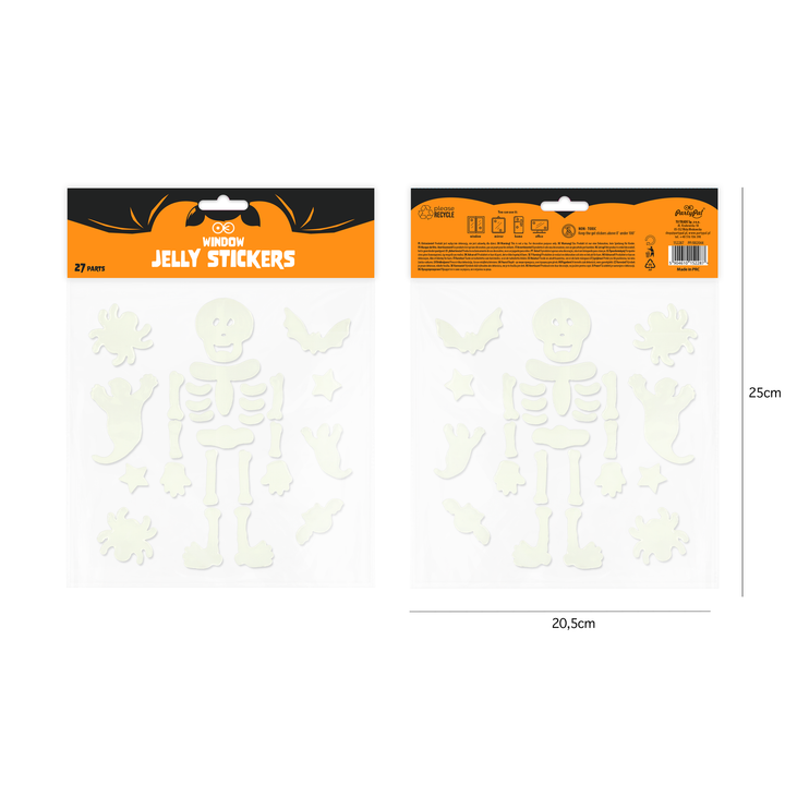 Halloween naklejki żelowe na szybę fluorescencyjne Szkielet 20,5x20cm