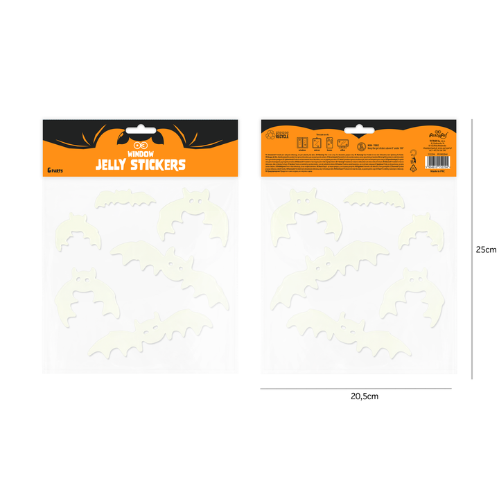 Halloween naklejki żelowe na szybę fluorescencyjne Nietoperze 20,5x20cm