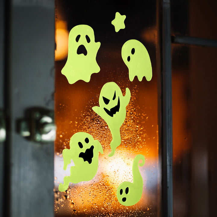 Halloween naklejki żelowe na szybę fluorescencyjne Duchy 20,5x20cm