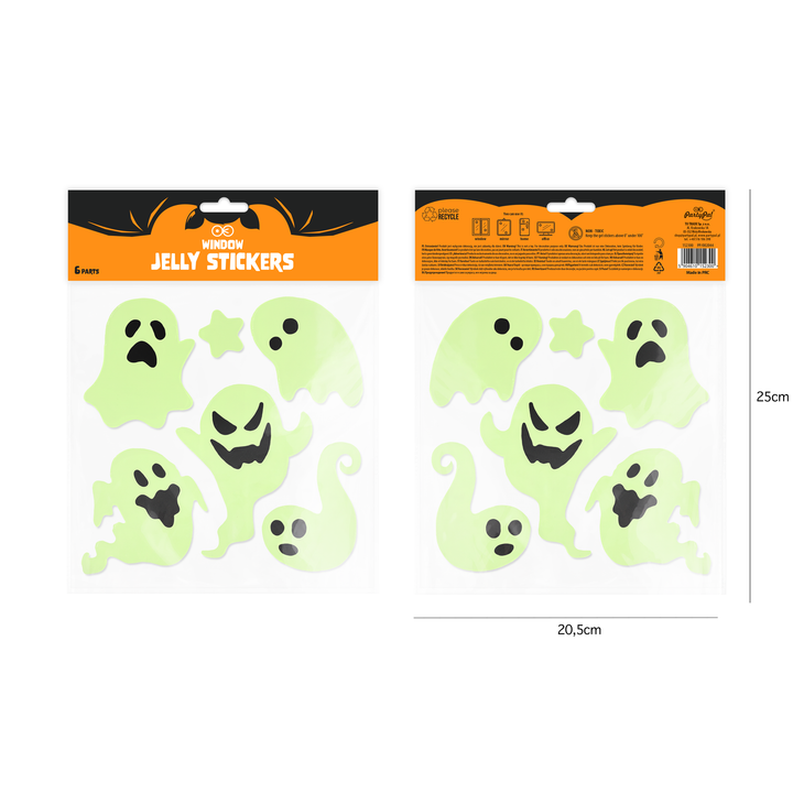 Halloween naklejki żelowe na szybę fluorescencyjne Duchy 20,5x20cm
