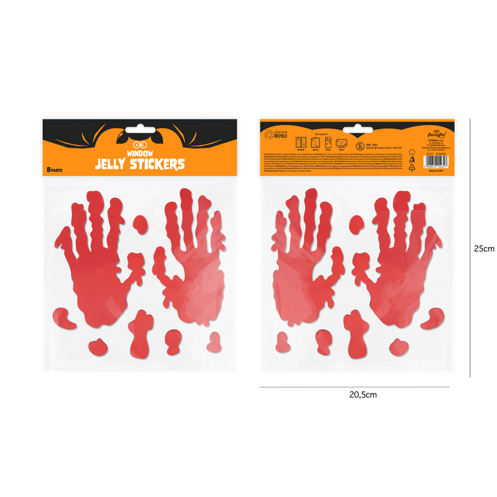 Halloween naklejki żelowe na szybę Ręce czerwone 20,5x20cm