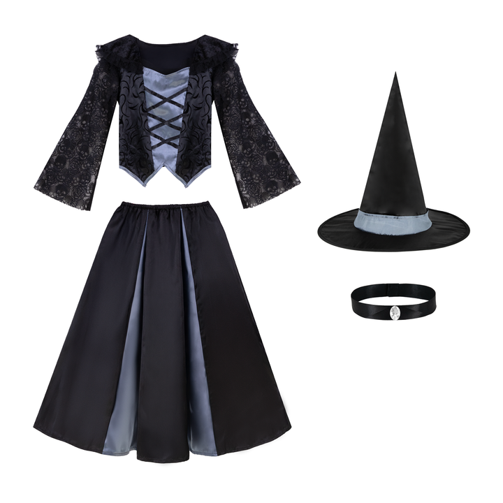 Strój Czarownicy dla dziewczynki czarno-szary rozmiar S