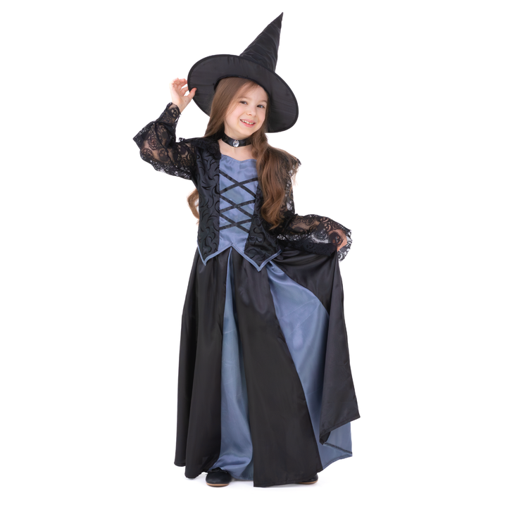 Strój Czarownicy dla dziewczynki czarno-szary rozmiar S