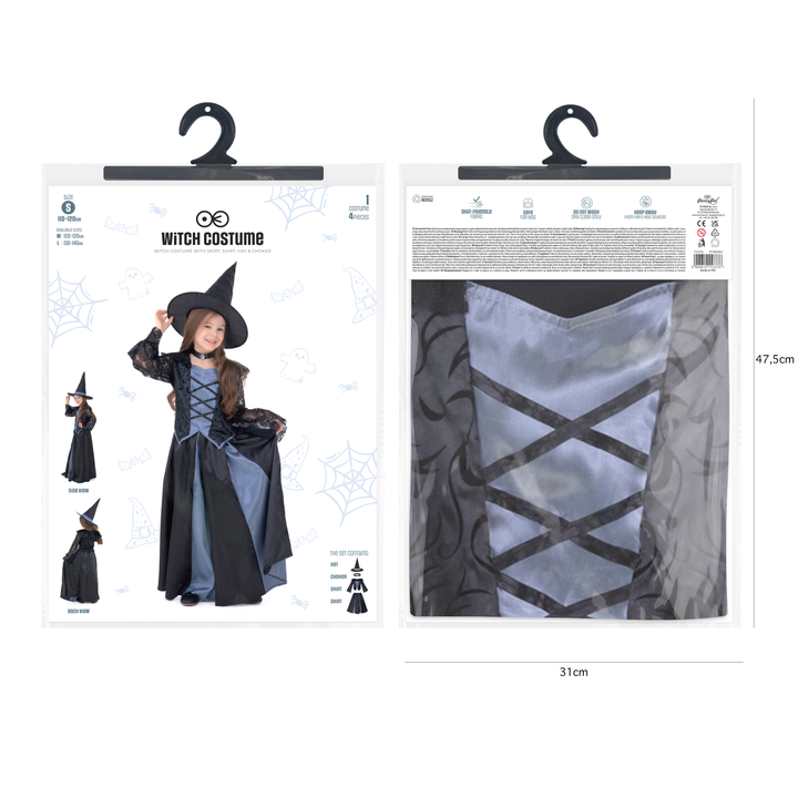 Strój Czarownicy dla dziewczynki czarno-szary rozmiar S