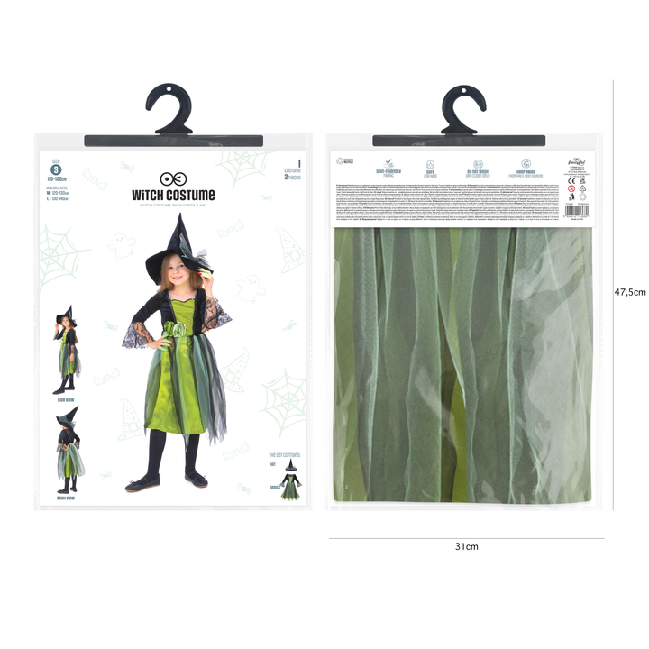Strój Czarownicy dla dziewczynki zielono-czarny rozmiar S
