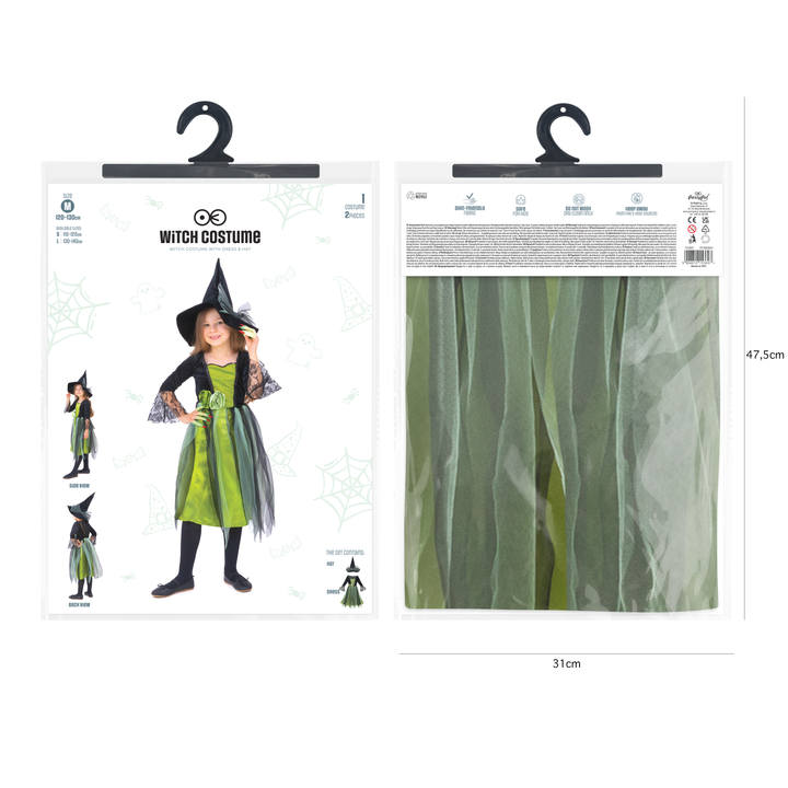 Strój Czarownicy dla dziewczynki zielono-czarny rozmiar M