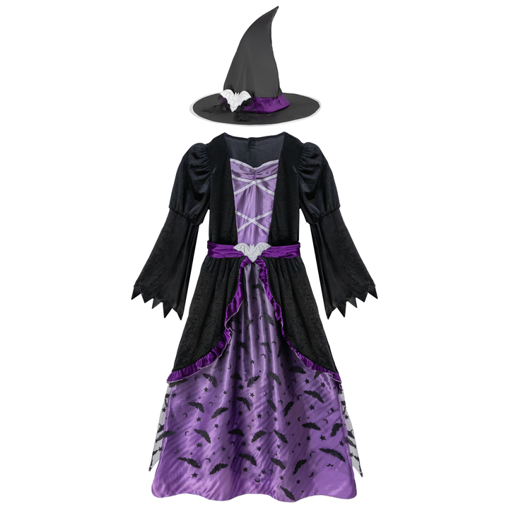 Strój Czarownicy dla dziewczynki fioletowo-czarny rozmiar M