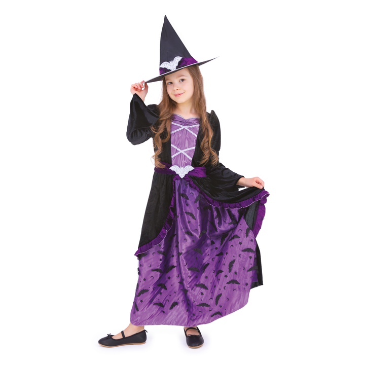 Strój Czarownicy dla dziewczynki fioletowo-czarny rozmiar M