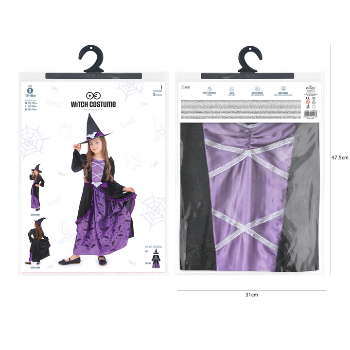 Strój Czarownicy dla dziewczynki fioletowo-czarny rozmiar S