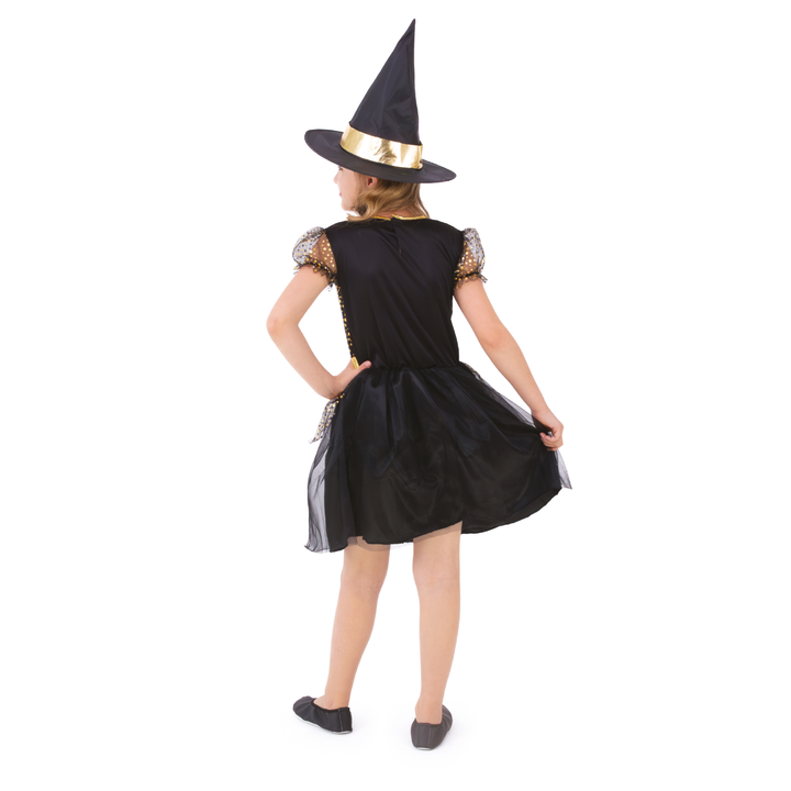 Strój Małej Czarownicy złoto-czarny dla dziewczynki rozmiar M