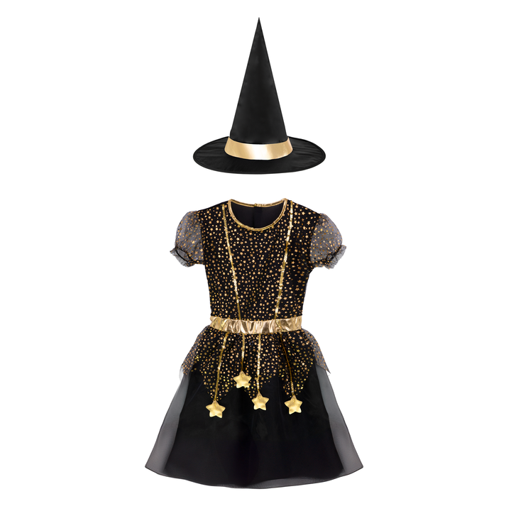 Strój Małej Czarownicy złoto-czarny dla dziewczynki rozmiar XS