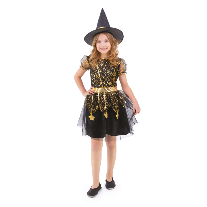 Strój Małej Czarownicy złoto-czarny dla dziewczynki rozmiar XS