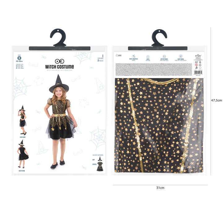 Strój Małej Czarownicy złoto-czarny dla dziewczynki rozmiar S