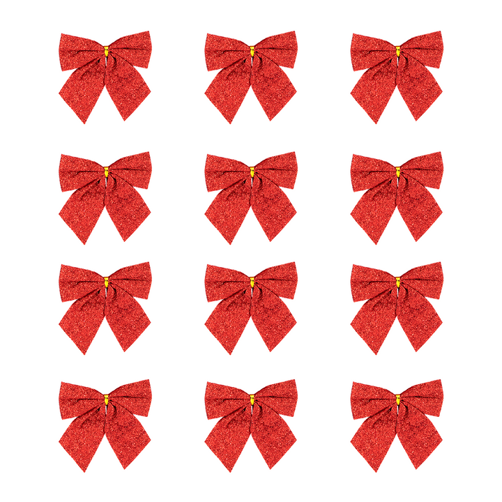 Kokardy świąteczne brokatowe czerwone małe 5cm 12szt.