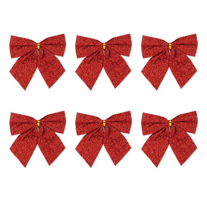 Kokardy świąteczne brokatowe czerwone średnie 8cm 6szt.