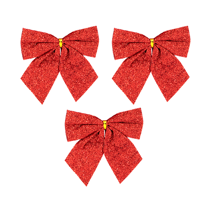 Kokardy świąteczne brokatowe czerwone duże 12cm 3szt.