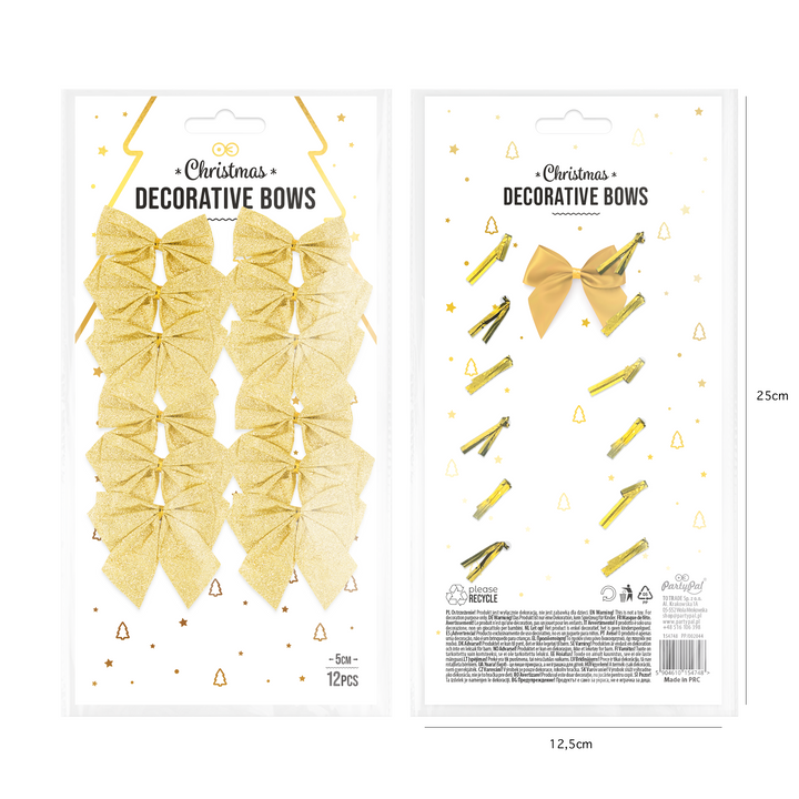 Kokardy świąteczne brokatowe złote małe 5cm 12szt.