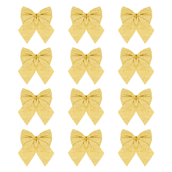 Kokardy świąteczne brokatowe złote małe 5cm 12szt.