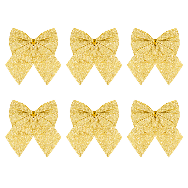 Kokardy świąteczne brokatowe złote średnie 8cm 6szt.