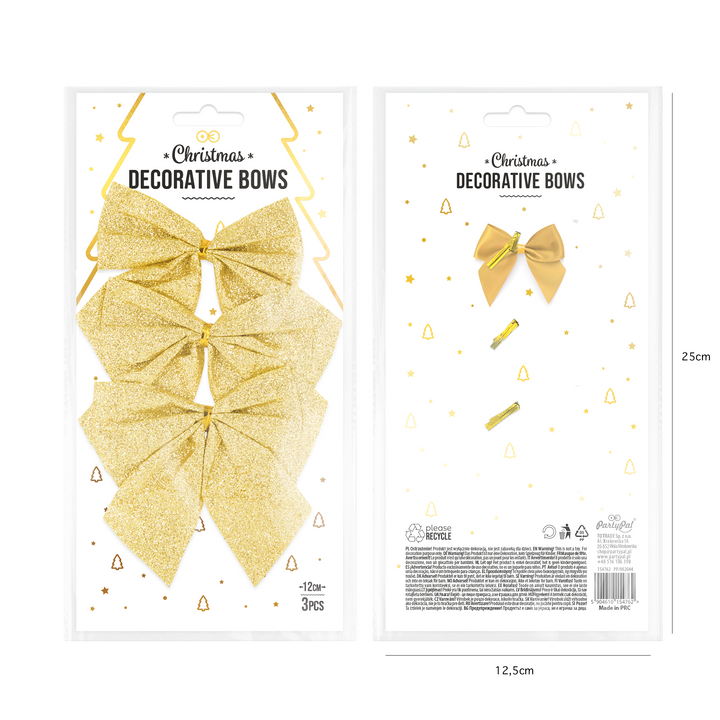 Kokardy świąteczne brokatowe złote duże 12cm 3szt.
