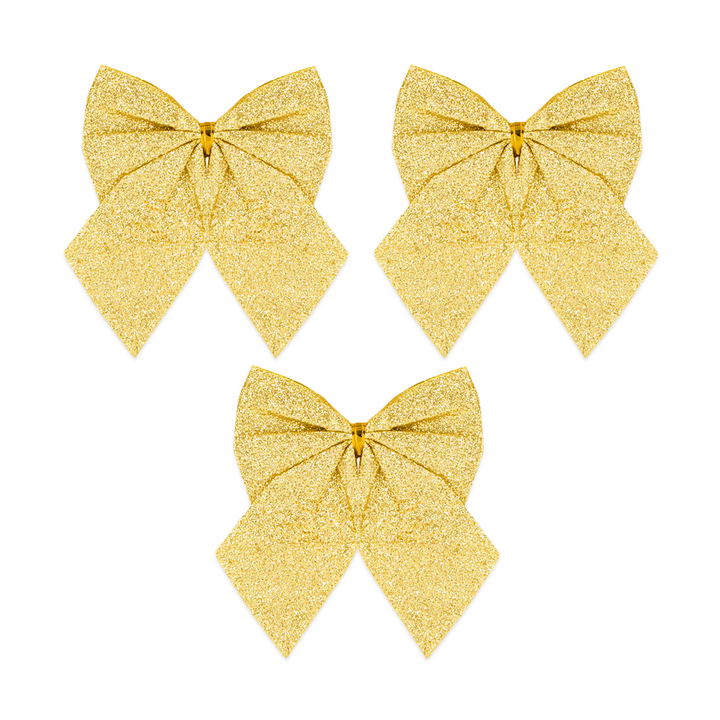 Kokardy świąteczne brokatowe złote duże 12cm 3szt.