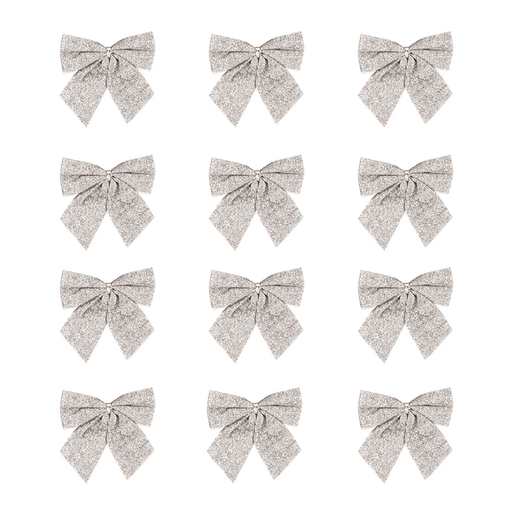 Kokardy świąteczne brokatowe srebrne małe 5cm 12szt.