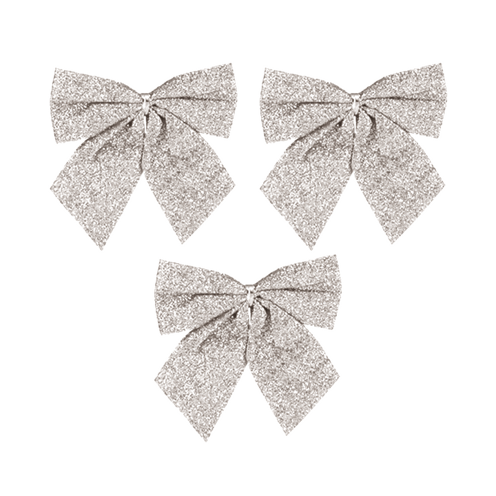 Kokardy świąteczne brokatowe srebrne duże 12cm 3szt.