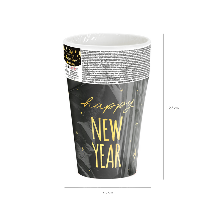 Kubek Happy New Year czarno-złoty 220ml 6szt.