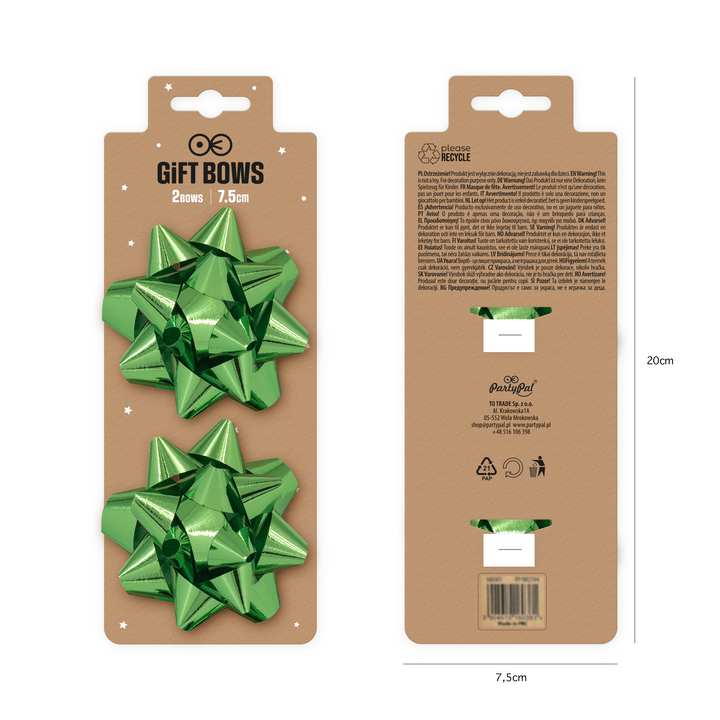 Kokarda prezentowa zielona 3 cale 2 szt.