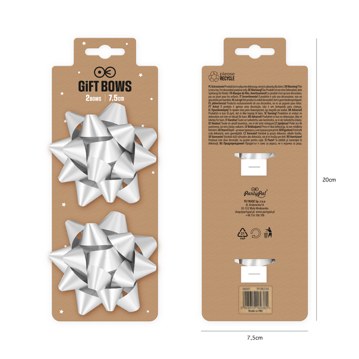 Kokarda prezentowa matowa srebrna 3 cale 2 szt.