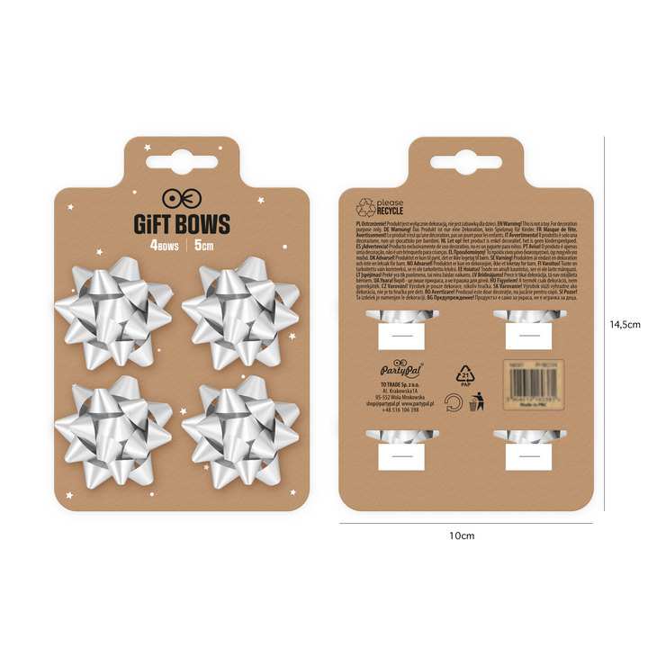 Kokarda prezentowa matowa srebrna 2 cale 4 szt.