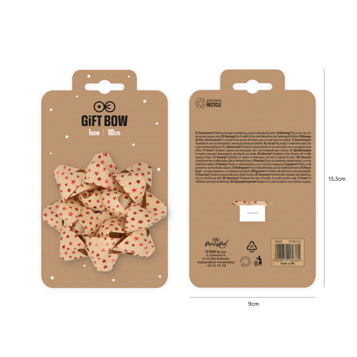 Kokarda prezentowa czerwone gwiazdki 4 cale 1 szt.