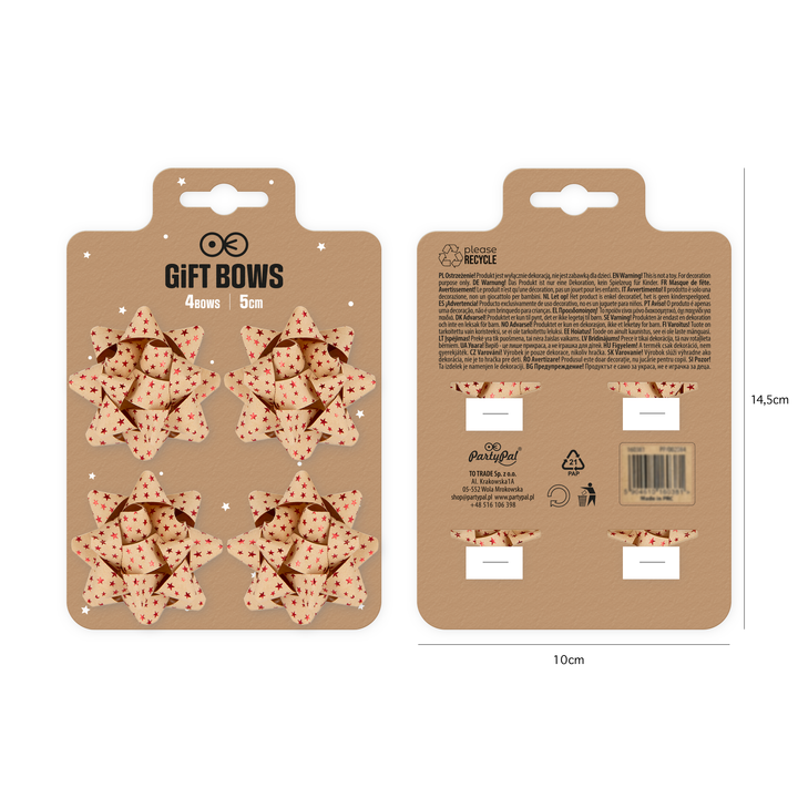Kokarda prezentowa czerwone gwiazdki 2 cale 4 szt.