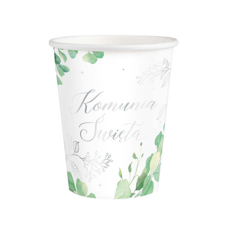 Kubek Komunia Święta Eukaliptus srebrny 220 ml 6 szt.