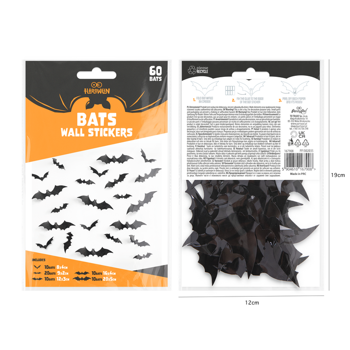Halloween naklejki na ścianę 3D Nietoperze 60 szt.