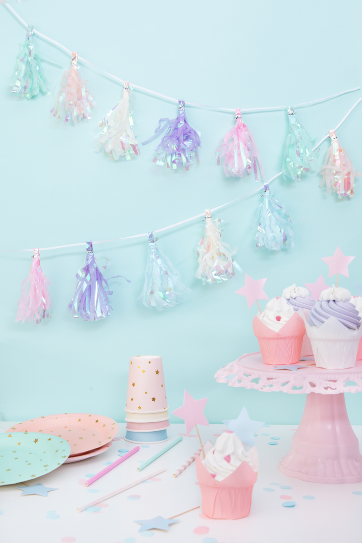 Girlanda frędzle pastelowa opalizująca 200cm