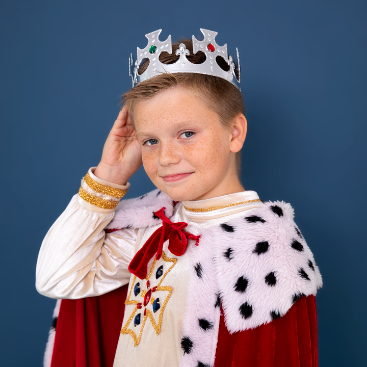 Korona królewska z kolorowymi klejnotami srebrna
