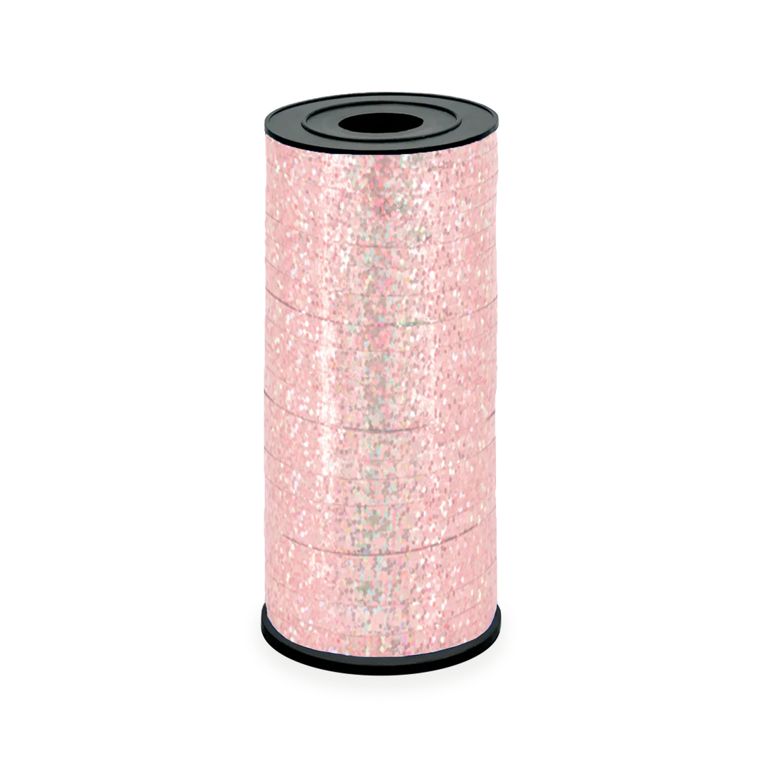 Wstążka plastikowa holograficzna brokatowa rose gold 92m