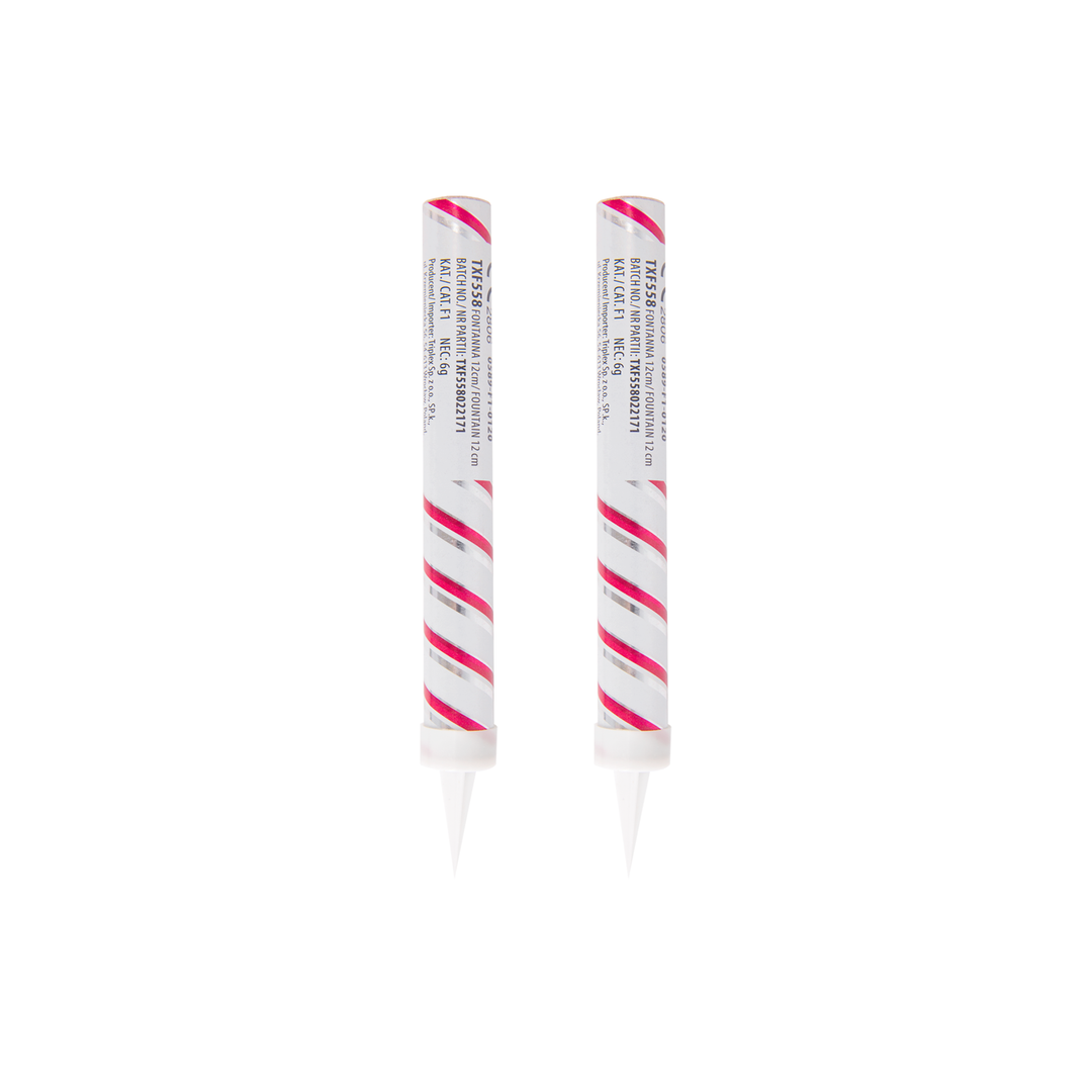 Fontanna tortowa biała w różowo-srebrne paski 12cm 2szt.