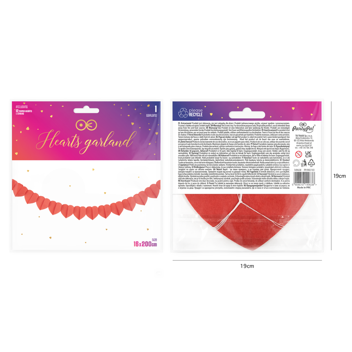 Girlanda Serca czerwona 16x200cm