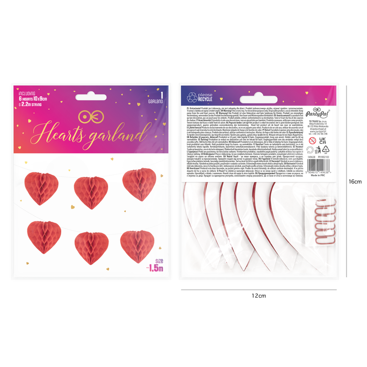 Girlanda Serca honeycomb czerwona 9x150cm