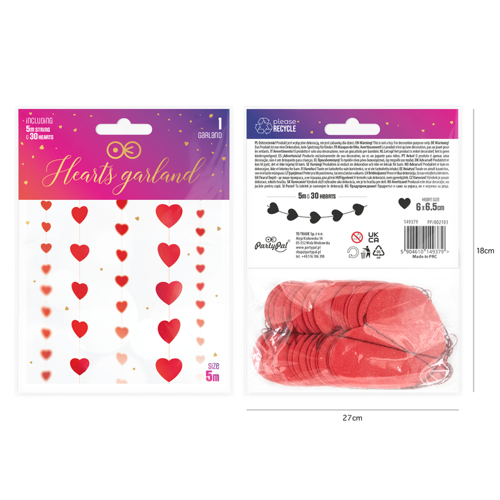 Girlanda Serduszka czerwona 6x500cm