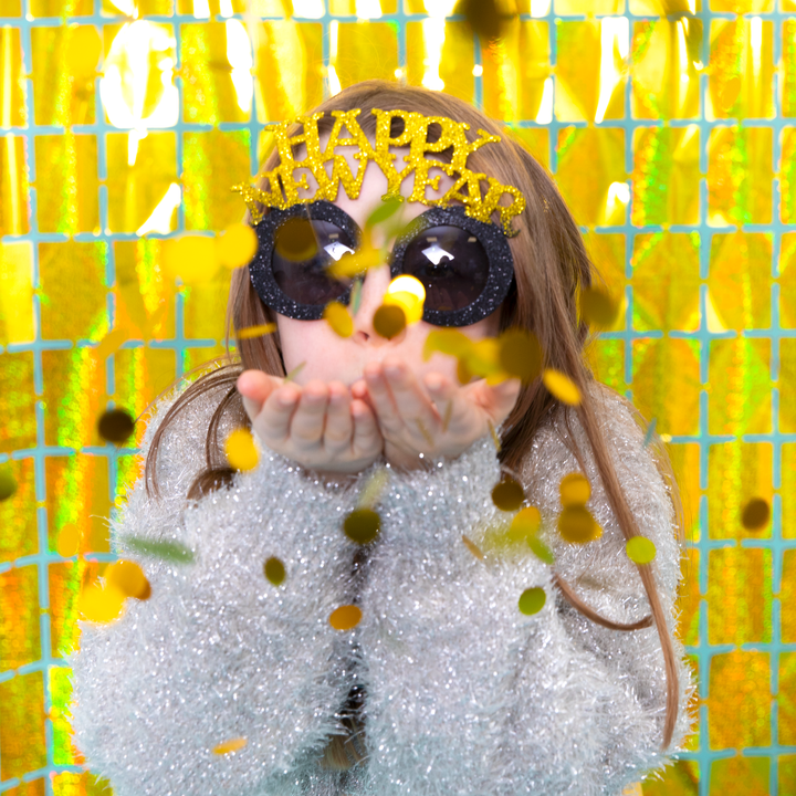 Imprezowe okulary Happy New Year czarno-złote 1szt.