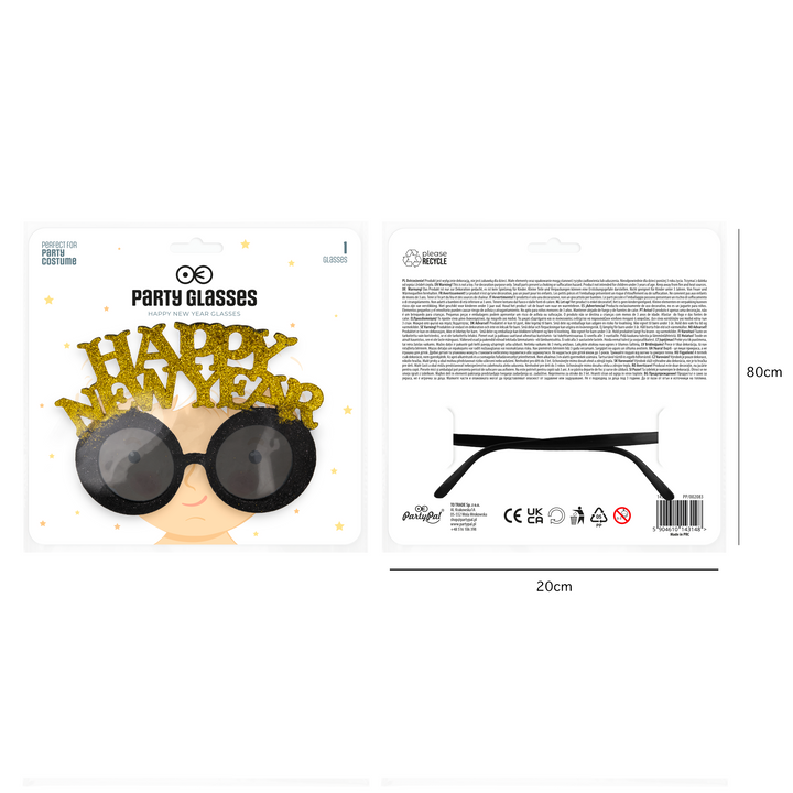 Imprezowe okulary Happy New Year czarno-złote 1szt.