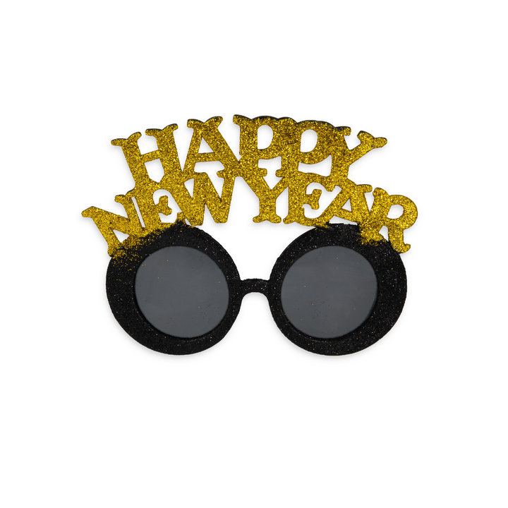 Imprezowe okulary Happy New Year czarno-złote 1szt.