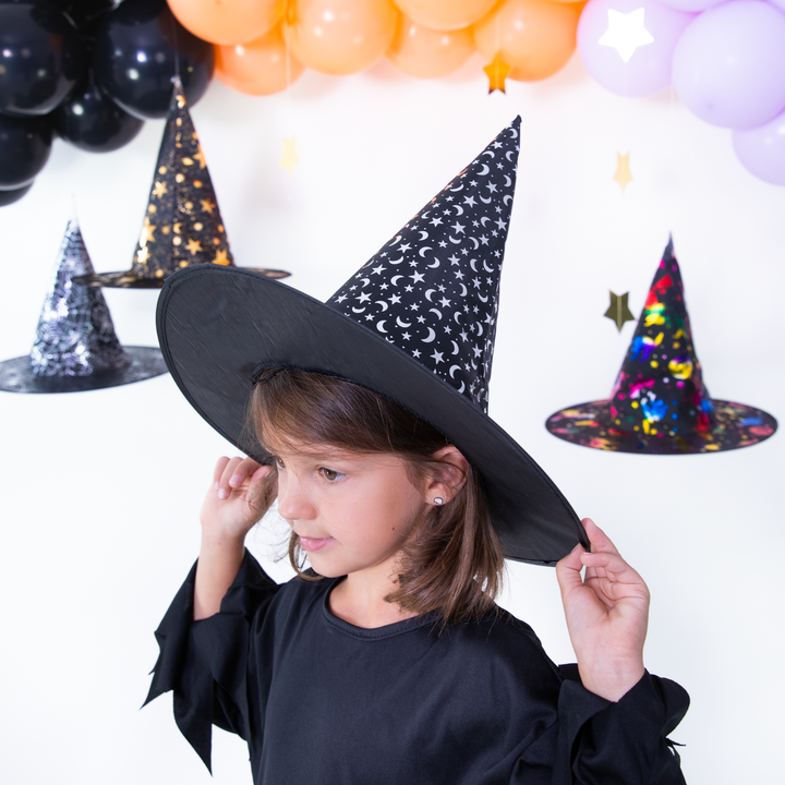 Kapelusz czarownicy czarno-srebrny 38x32cm