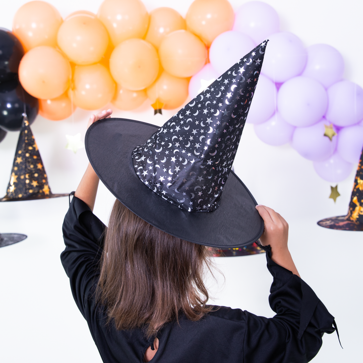 Kapelusz czarownicy czarno-srebrny 38x32cm