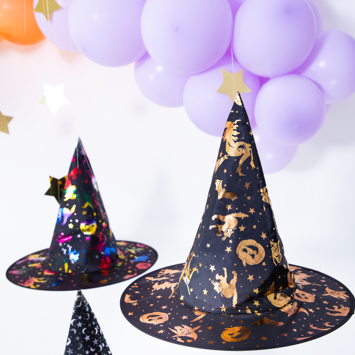 Kapelusz czarownicy Halloween czarno-złoty 38x32cm