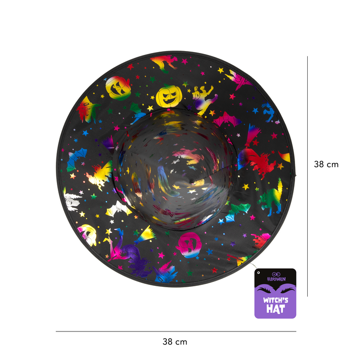 Kapelusz czarownicy Halloween kolorowy 38x32cm